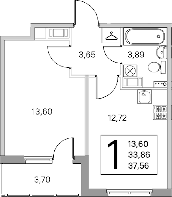 1-комнатная квартира 35.71 м², 4/4 эт., ЖК «Любоград в Стрельне»
